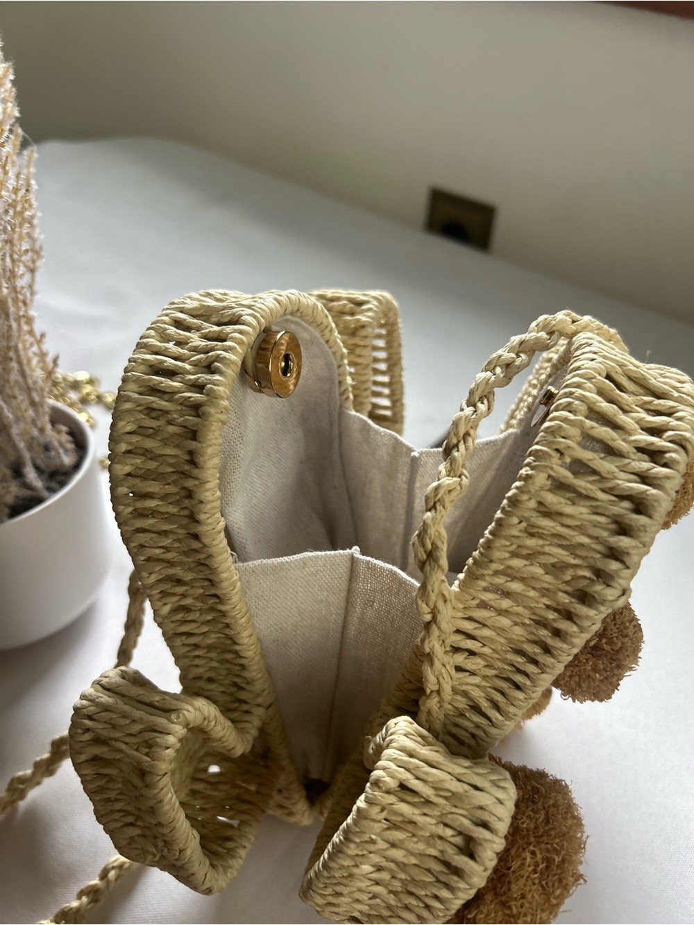 Savannah Cream Woven Pom-Pom Crossbody Bag new - Picture 7 of 10